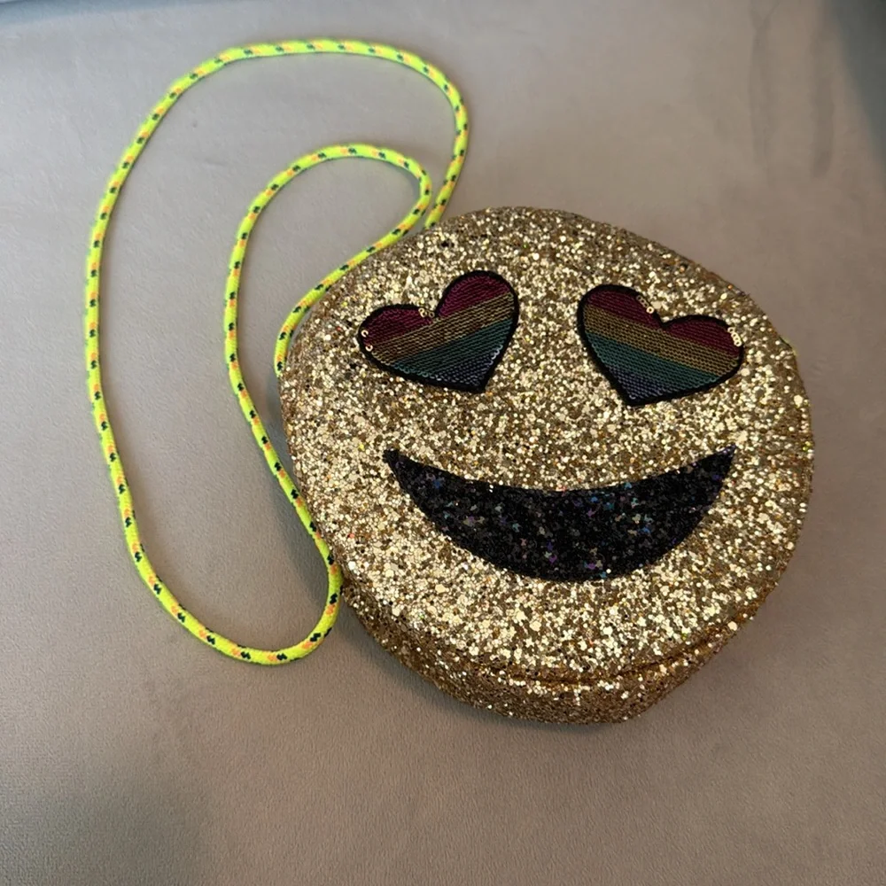 Crewcuts Gold Glitter Emoji Crossbody Bag